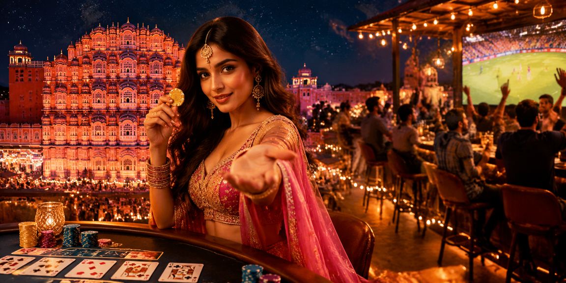 Jaipur Hawa Mahal with cricket betting and Bollywood themes
